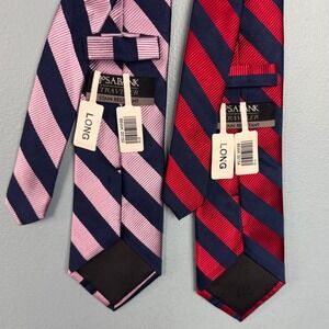 NEW Jos A Bank Traveler Long Necktie Pink Red Blue Striped Silk Tie Lot Of 2